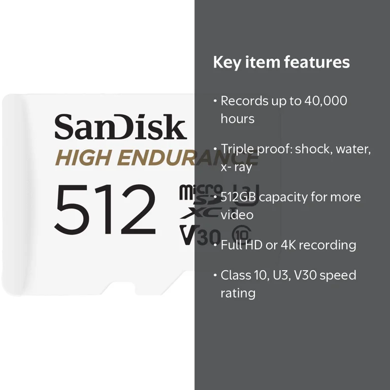 SanDisk, High Endurance microSDXC Memory Card, 512GB, U3 V30