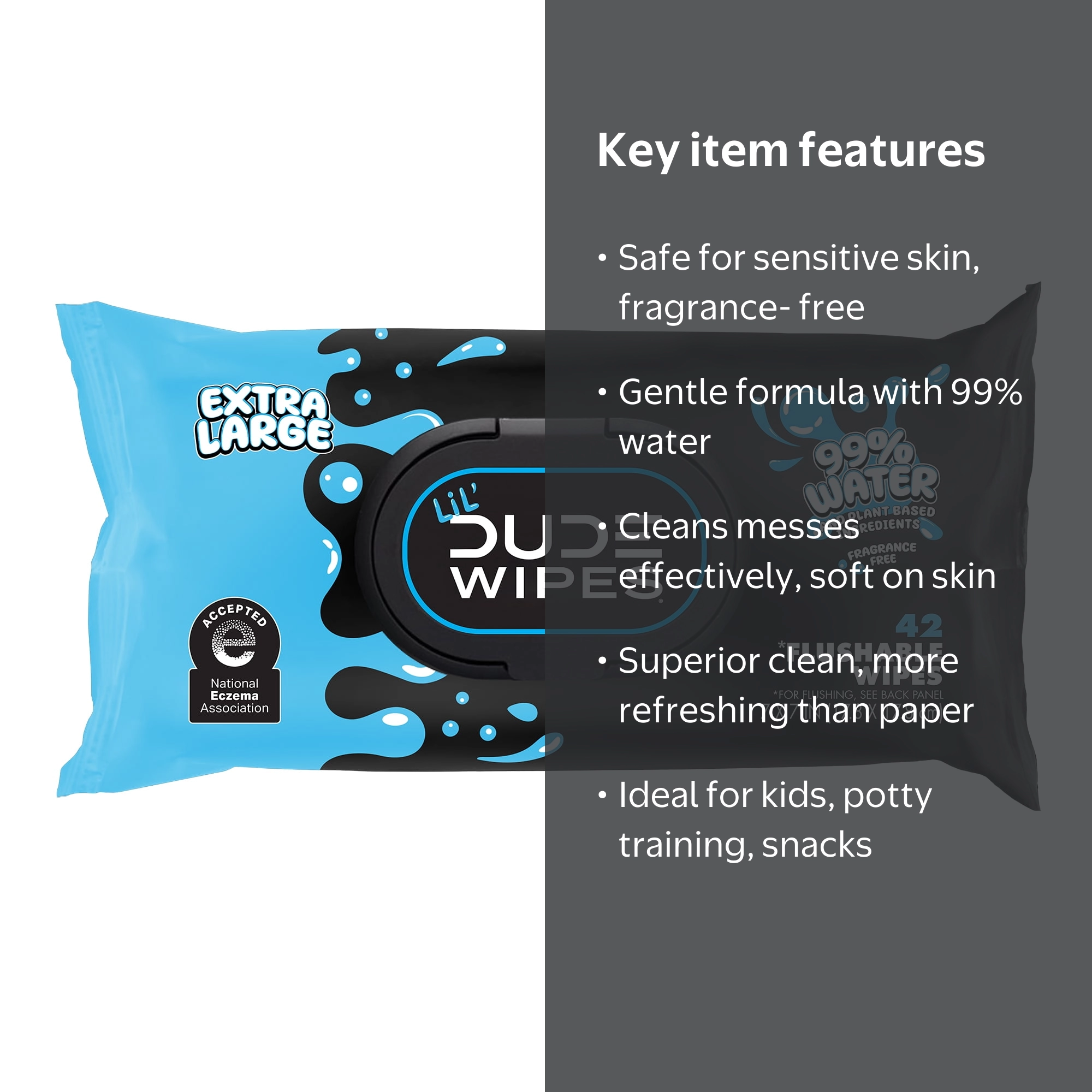 LiL' DUDE Flushable Wipes, Extra Large Fragrance Free Wet Wipes