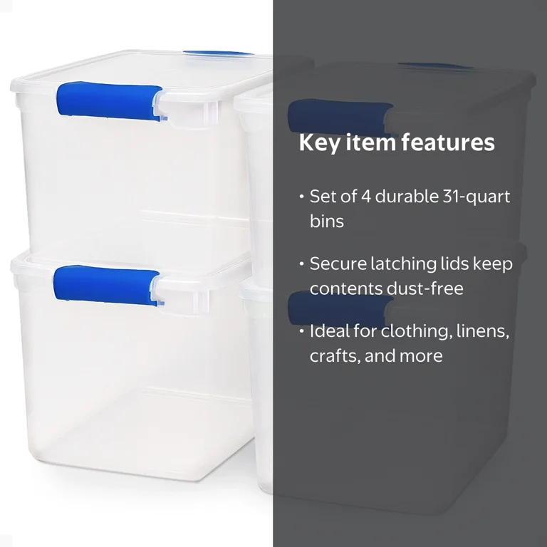 Homz, Plastic Storage Bin, 31 Qt, Stackable Clear Organizers