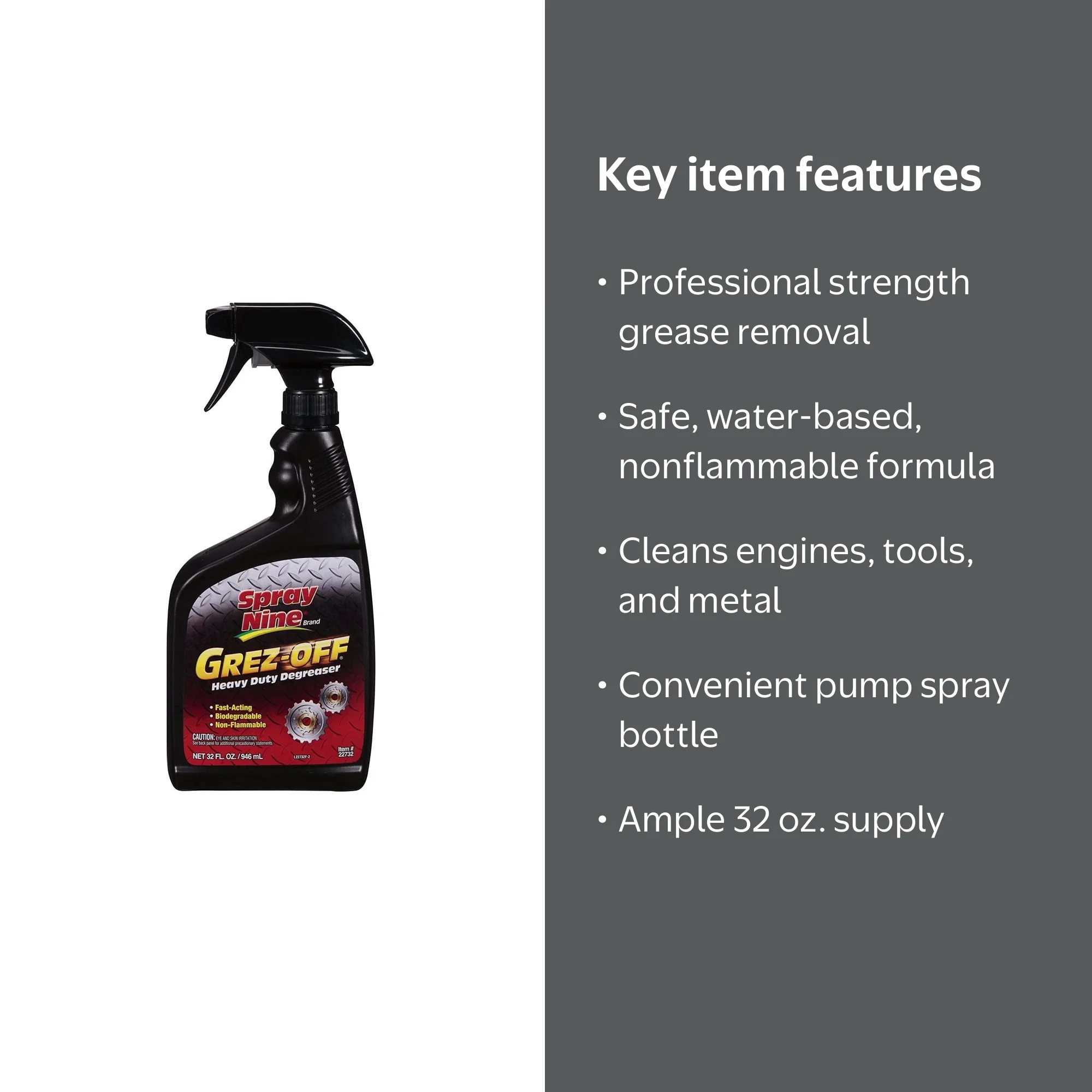 Spray Nine, Grez-Off Heavy-Duty Water-Soluble Engine Degreaser, 32