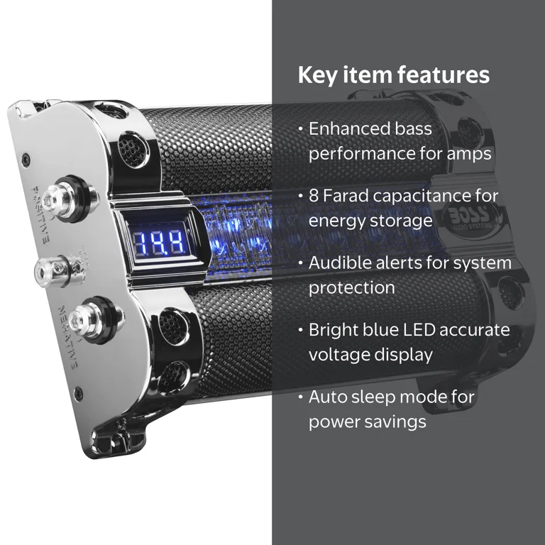 BOSS Audio CAP8 8F LED Digital Voltage Car Power Capacitor