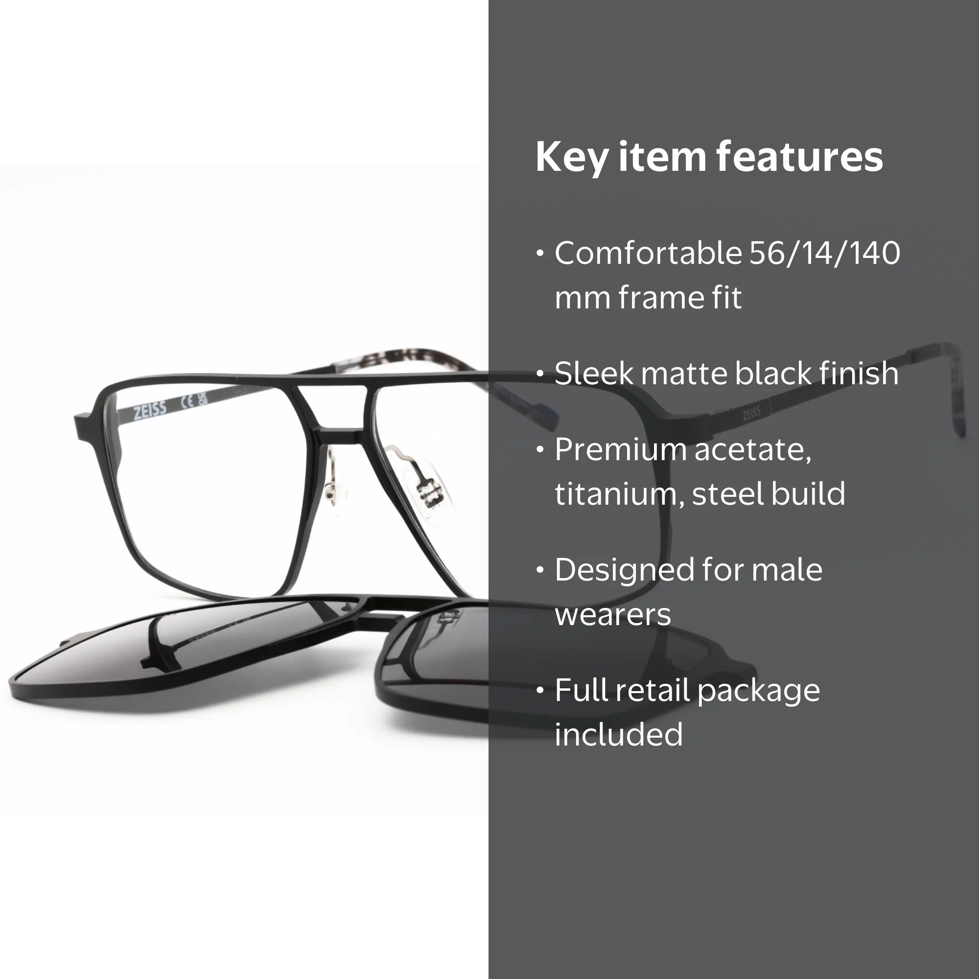 ZEISS sunglasses ZS23123SLP MALE 56/14/140 002 MATTE BLACK