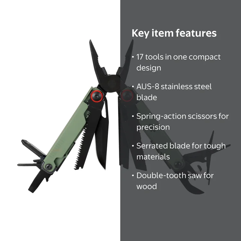 Swiss Tech 17 in 1 Multitool Knife with AUS 8 Steel Blade Scissors