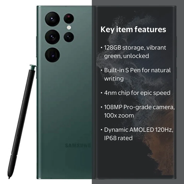 Samsung Galaxy S22 Ultra 5G Smartphone, 128GB, Green, Unlocked