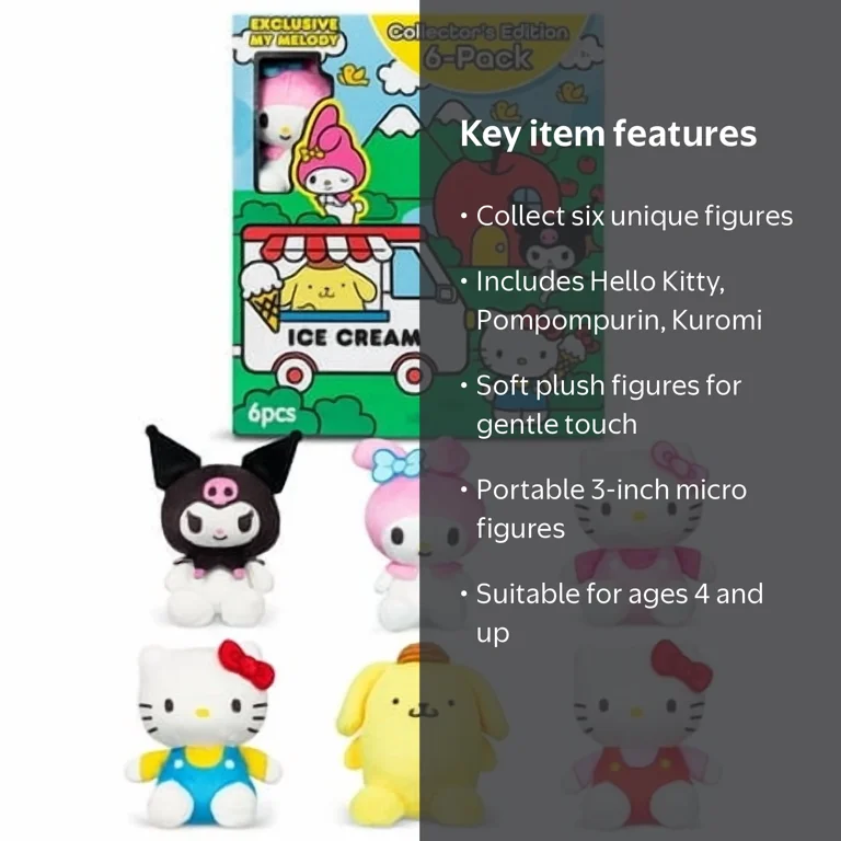 Hello Kitty, Mini Plush Figures, 6 Pack, Micro Sized Collectibles