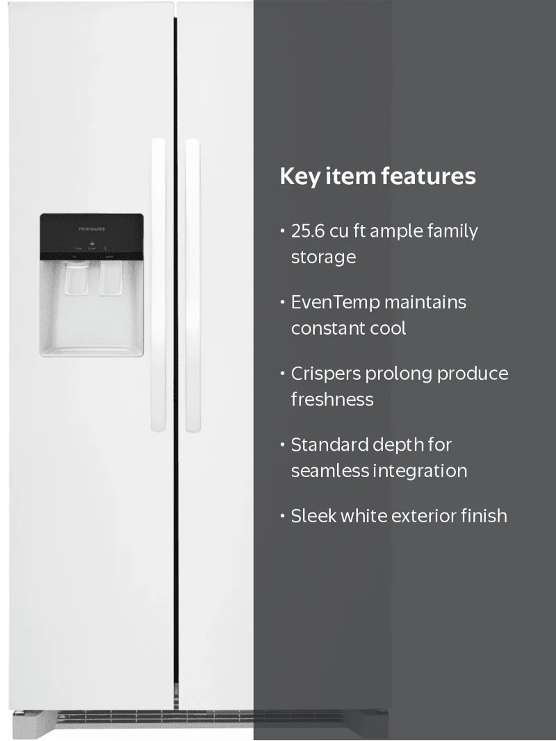 Frigidaire 25.6 Cu. Ft. Big Freezer, 36'' Standard Depth Side by