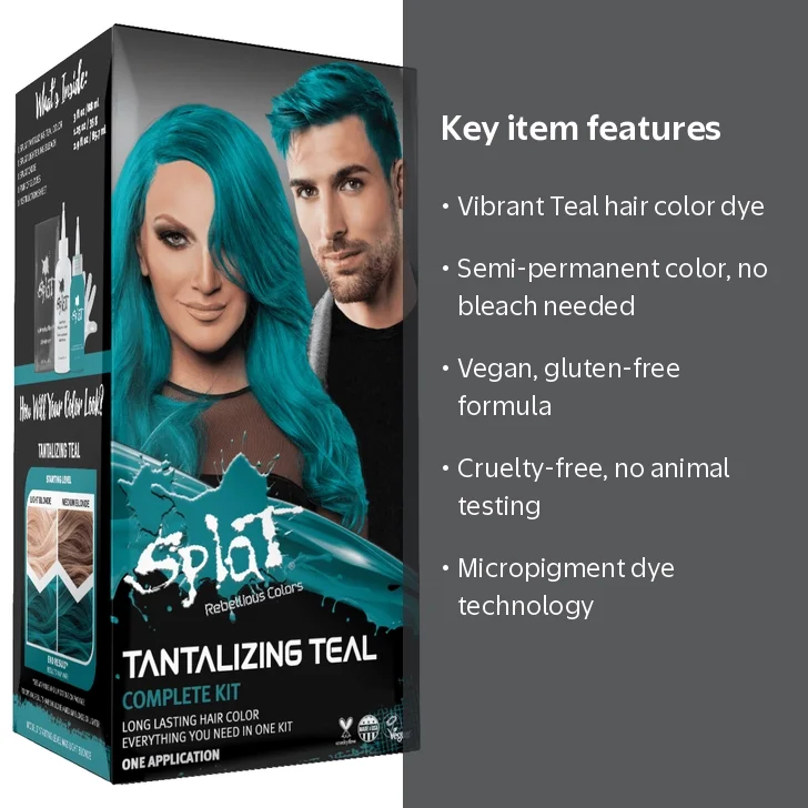 2PACK) Splat Tantalizing Teal Hair Color Kit, Semi-Permanent Hair