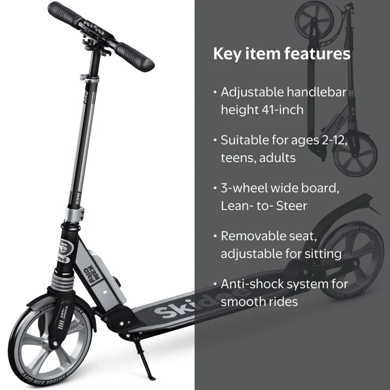 Skidee, Kids Scooter, Handlebar Up to 41 Inches, Silver - Walmart.com