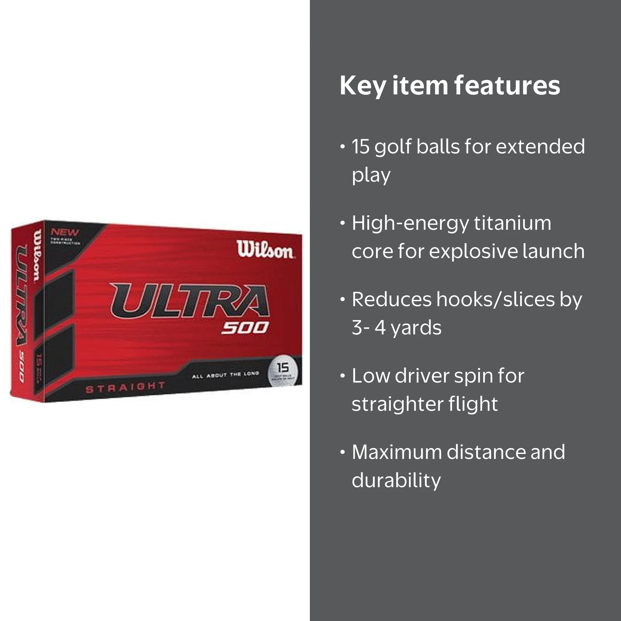 Wilson Ultra 500 Straight Golf Balls, 15 Pack, High-Energy Core