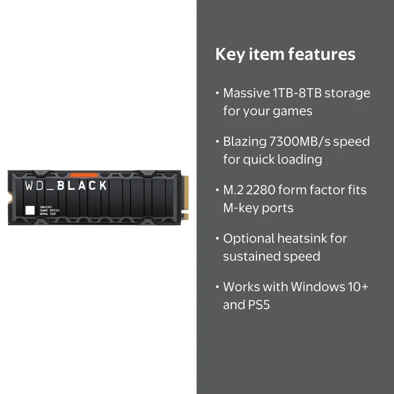 WD BLACK, NVMe SSD, WDS100T2XHE-00BCA0, 1TB gaming drive with