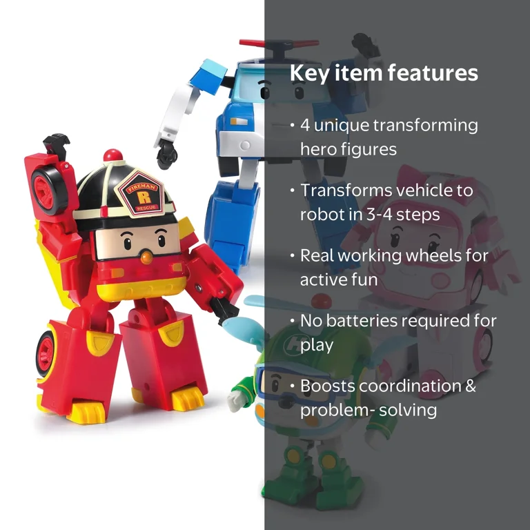 Robocar POLI, Transforming Robot Toys, 4 Pack, for Ages 3+