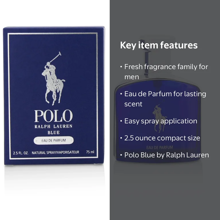 Ralph Lauren, Polo Blue for Men, 2.5 oz EDP Spray, Fresh Fragrance