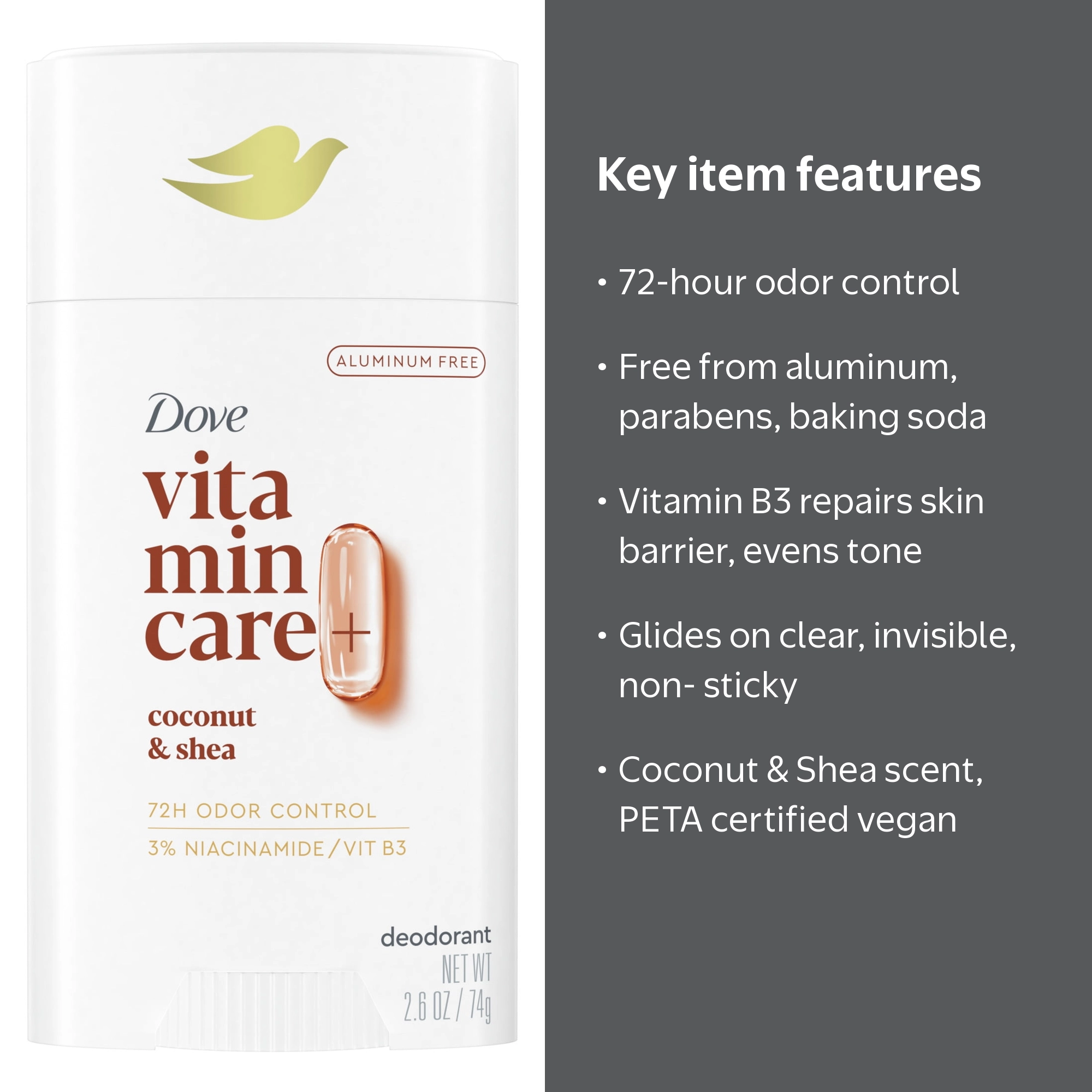 ペコちゃん1016専属 Rexona Dove 32本 bengbeng 17本 Dove VitaminCare+ Deodorant Stick for Women, Coconut & Shea, 2.6