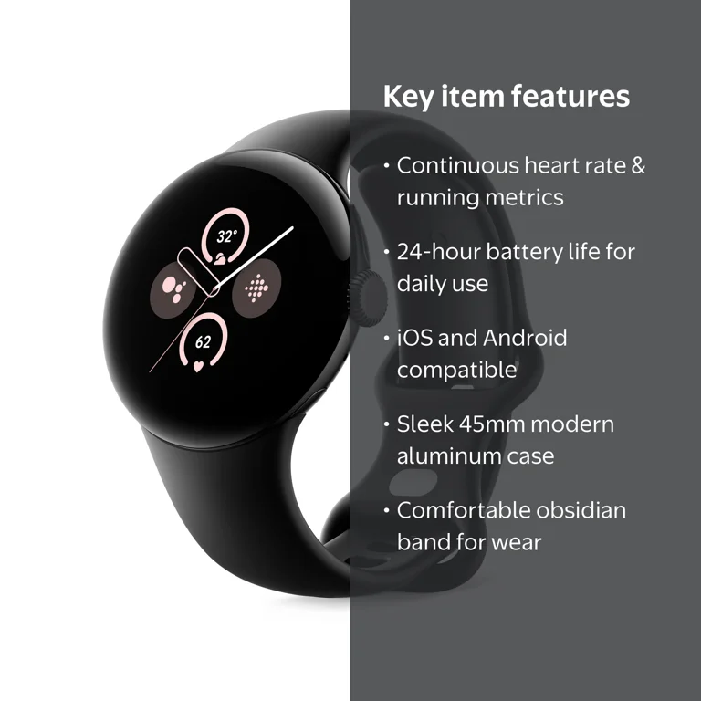 Google, Smart Watch, Black Stainless Steel Case, 45 mm - Walmart.com