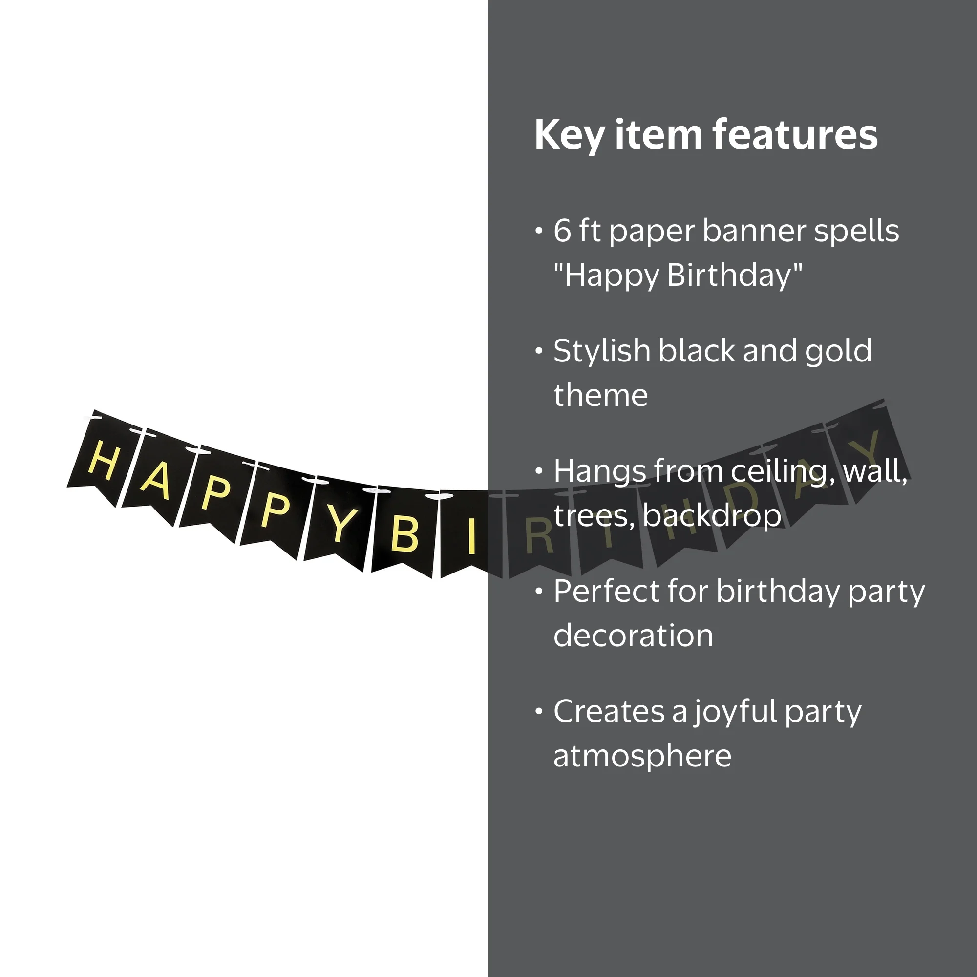 Way To Celebrate Black Gold Happy Birthday Flag Banner 6 ft Party