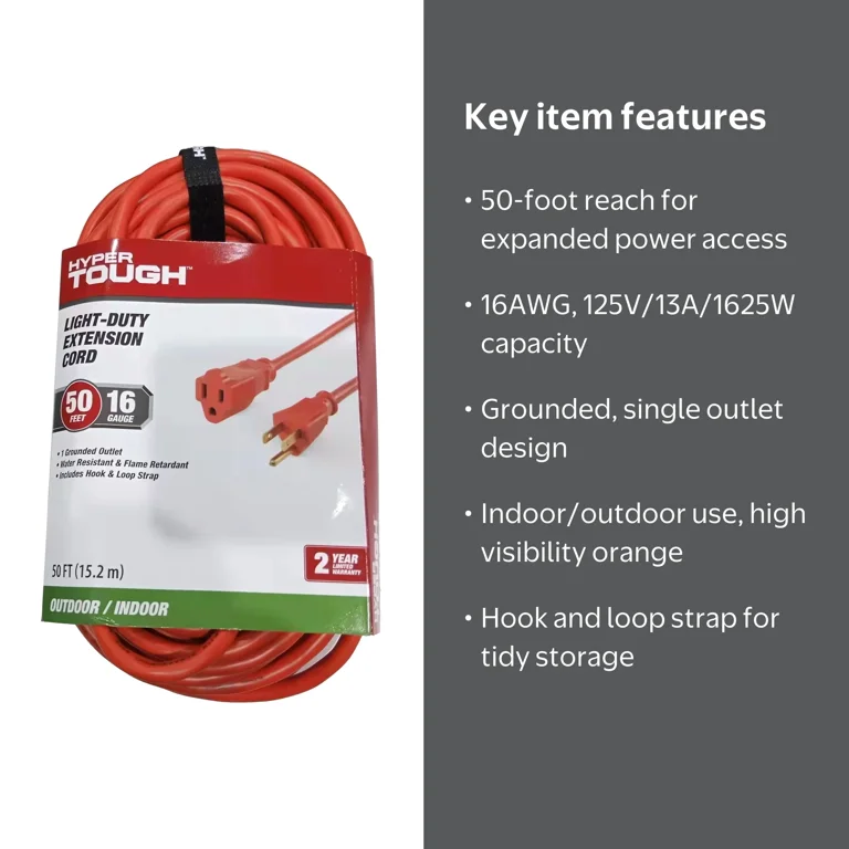 Kasonic 50-Foot 3-Outlet Extension Cord – UL Listed, 16/3 SJTW, 13 Amp 125V, Indoor/Outdoor Use, Black
