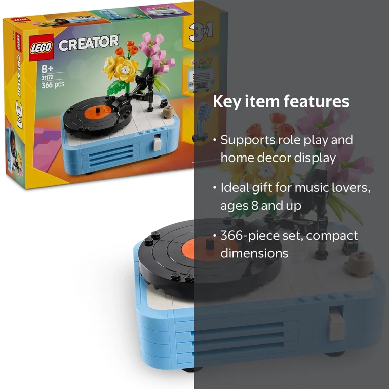 LEGO, Record Player with Flowers, 366 Pieces, 3 in 1 Building Set