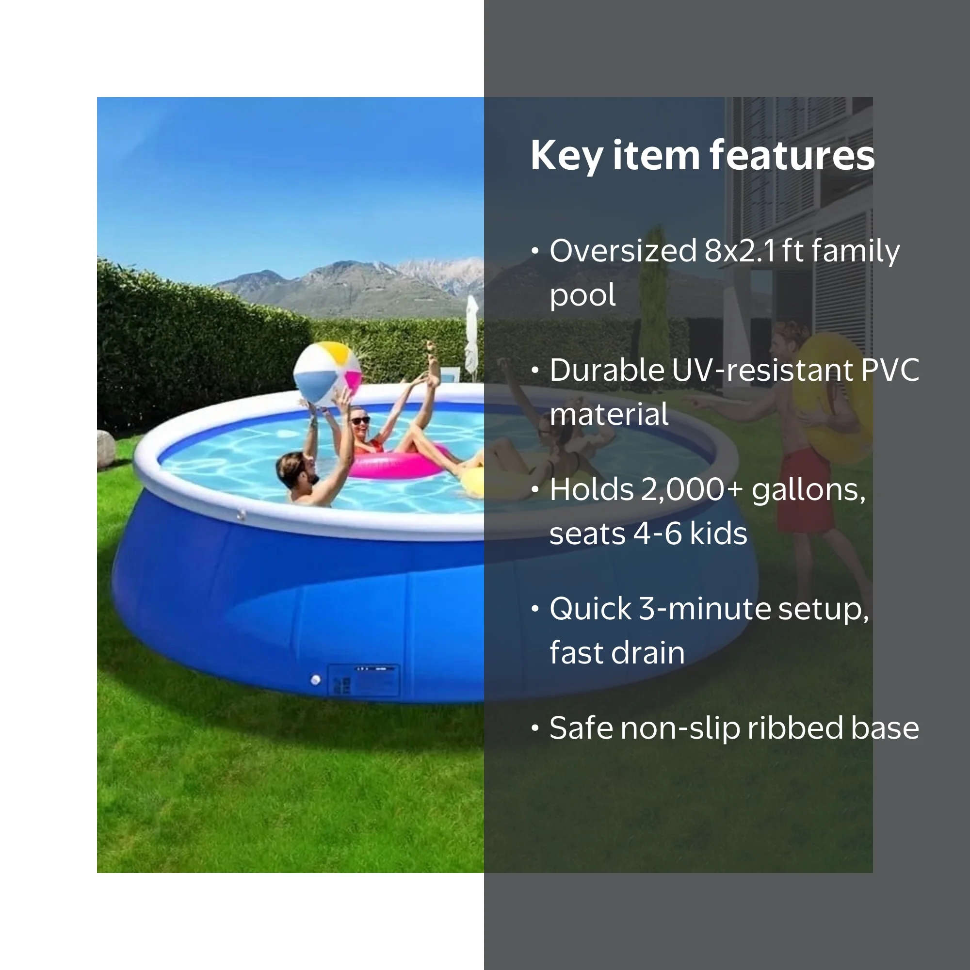 JXXRZ 8x2.1 Ft Inflatable PVC Swimming Pool, Outdoor Foldable