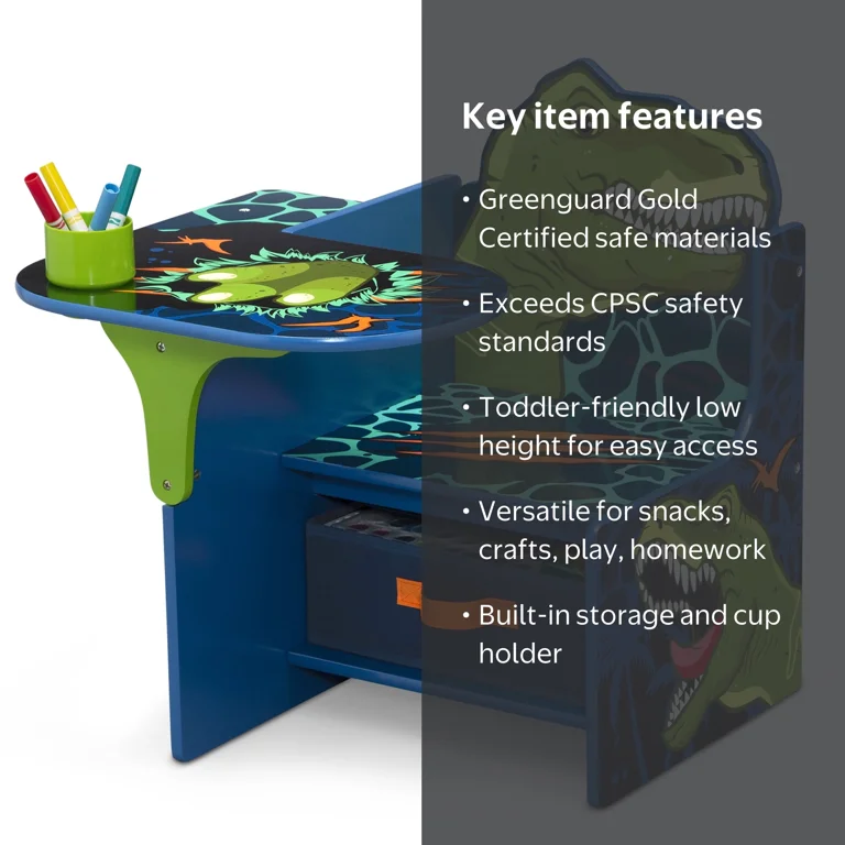 Delta Children Dinosaur Chair Desk with Storage Bin, Greenguard