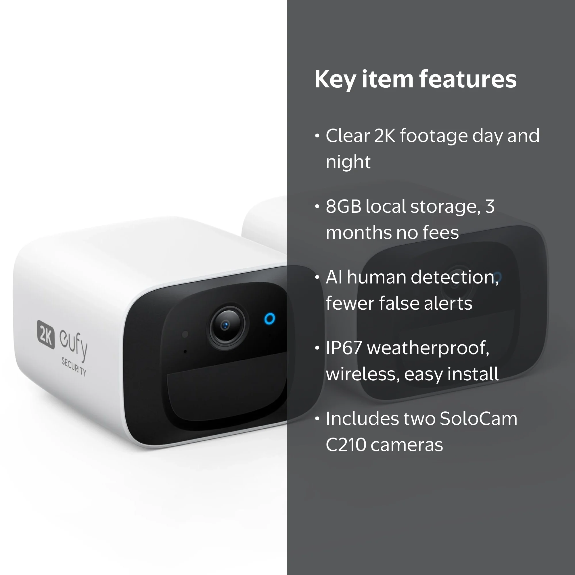 eufy SoloCam C210 (2-Pack) Wireless 2K Outdoor Camera, Local