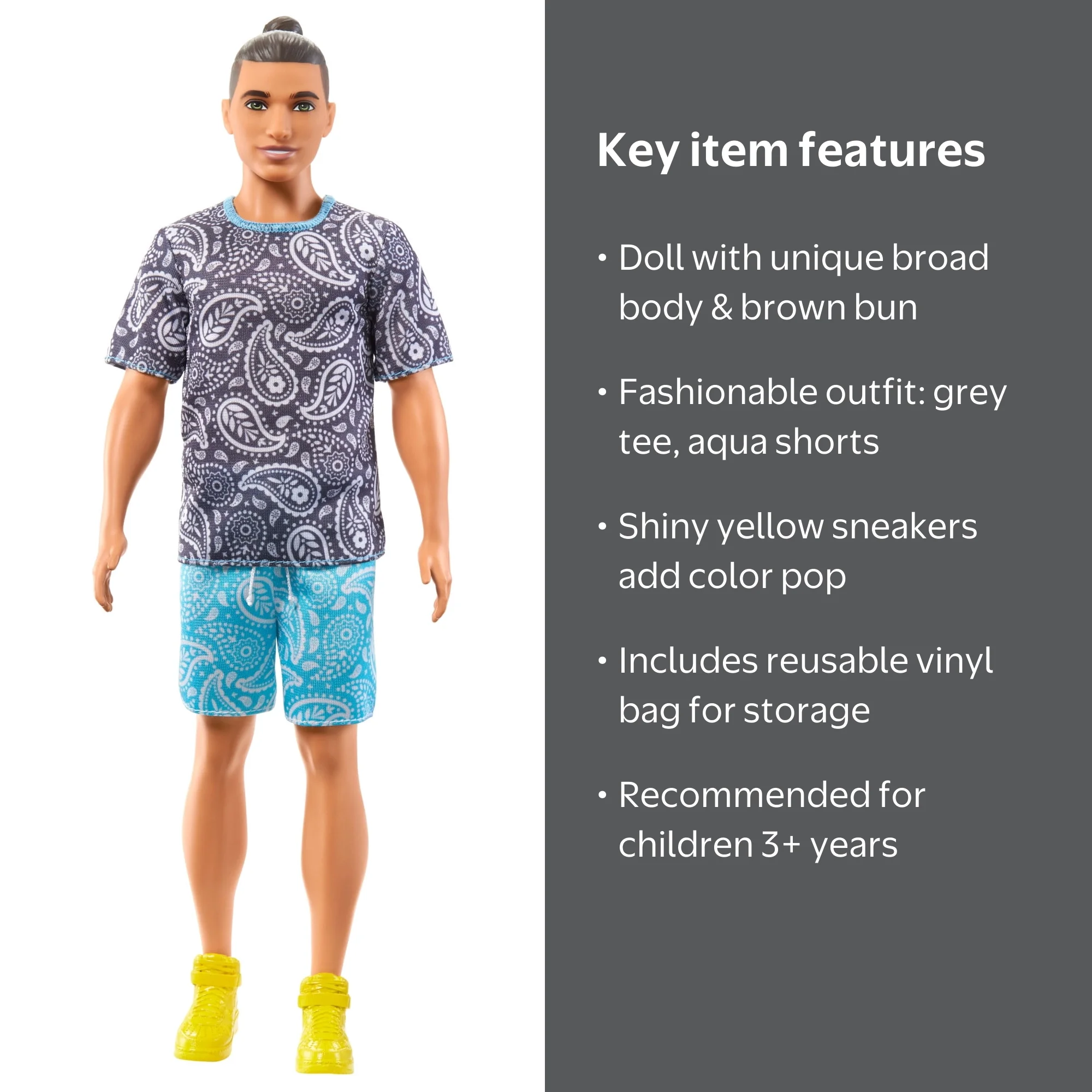 Barbie Fashionistas Ken Doll #204, Paisley Tee & Shorts Outfit
