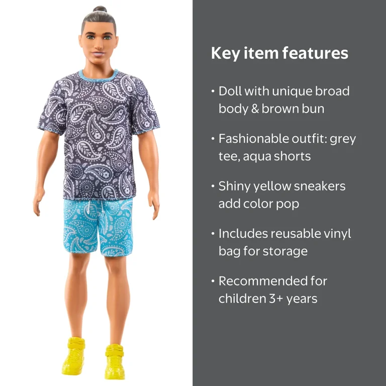 Barbie Fashionistas Ken Doll #204, Paisley Tee & Shorts Outfit