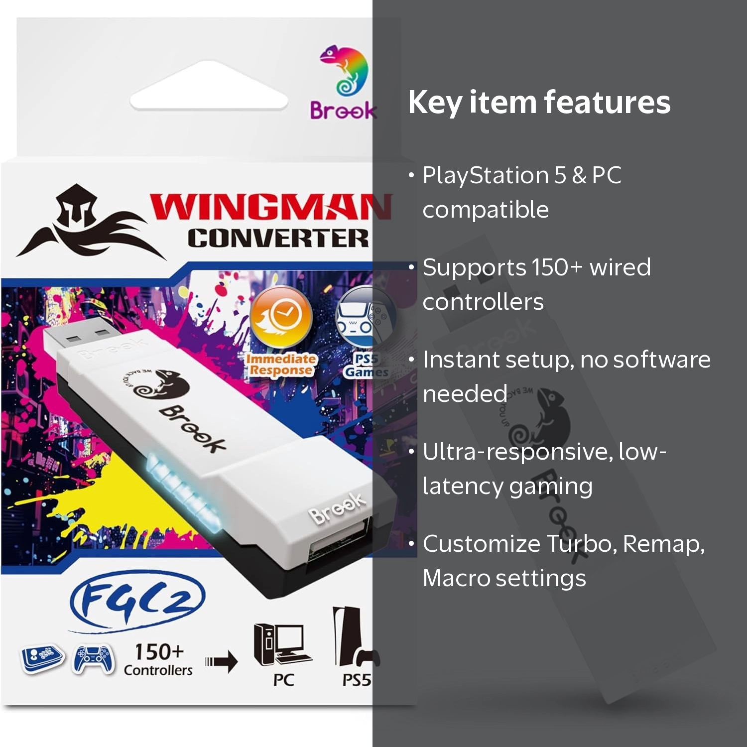 Brook Gaming, Wingman FGC2 Wired Controller Adapter for PS5 and PC
