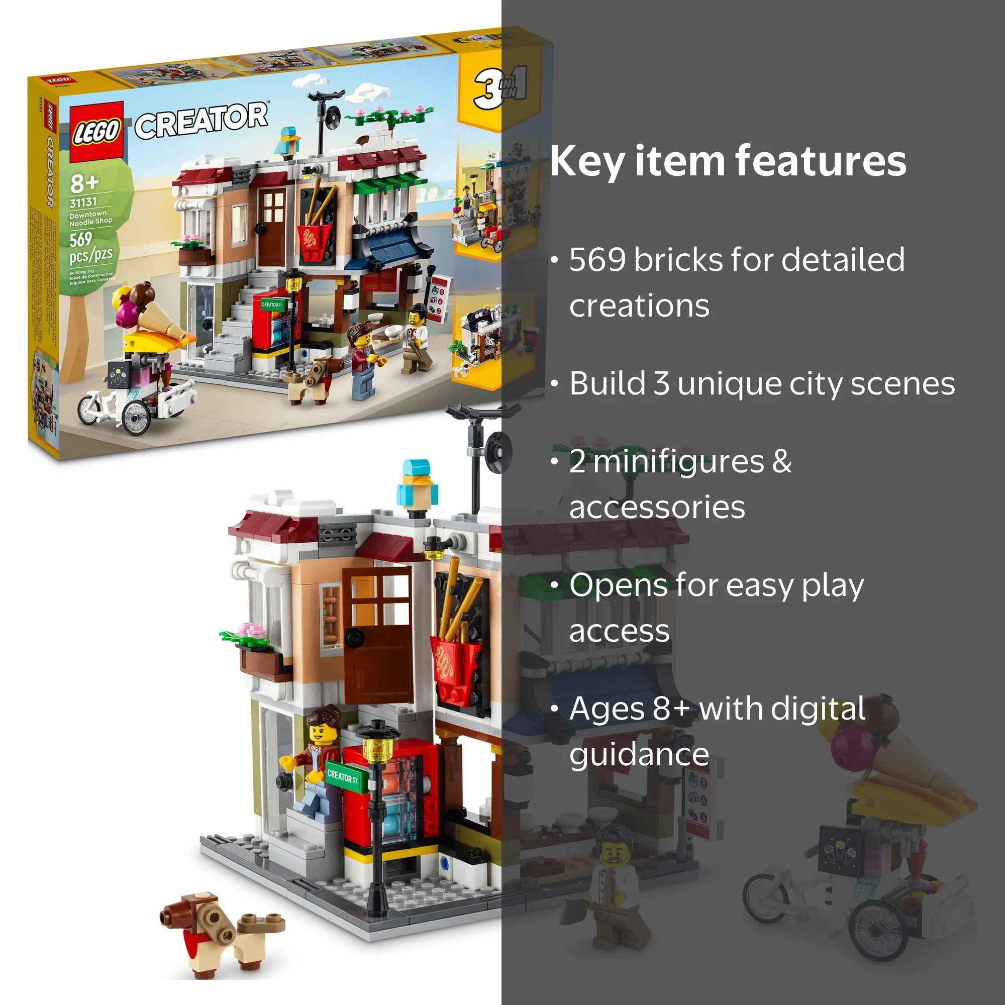LEGO, Creator Downtown Noodle Shop 31131 Toy Building Kit 569