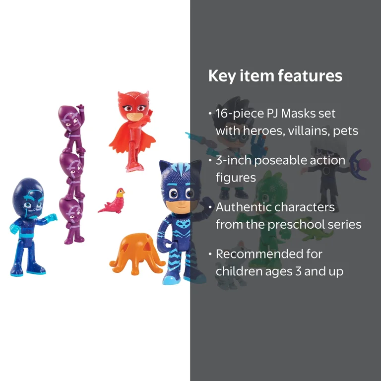 PJ Masks Deluxe 16-Piece Heroes and Villains Action Figure Playset