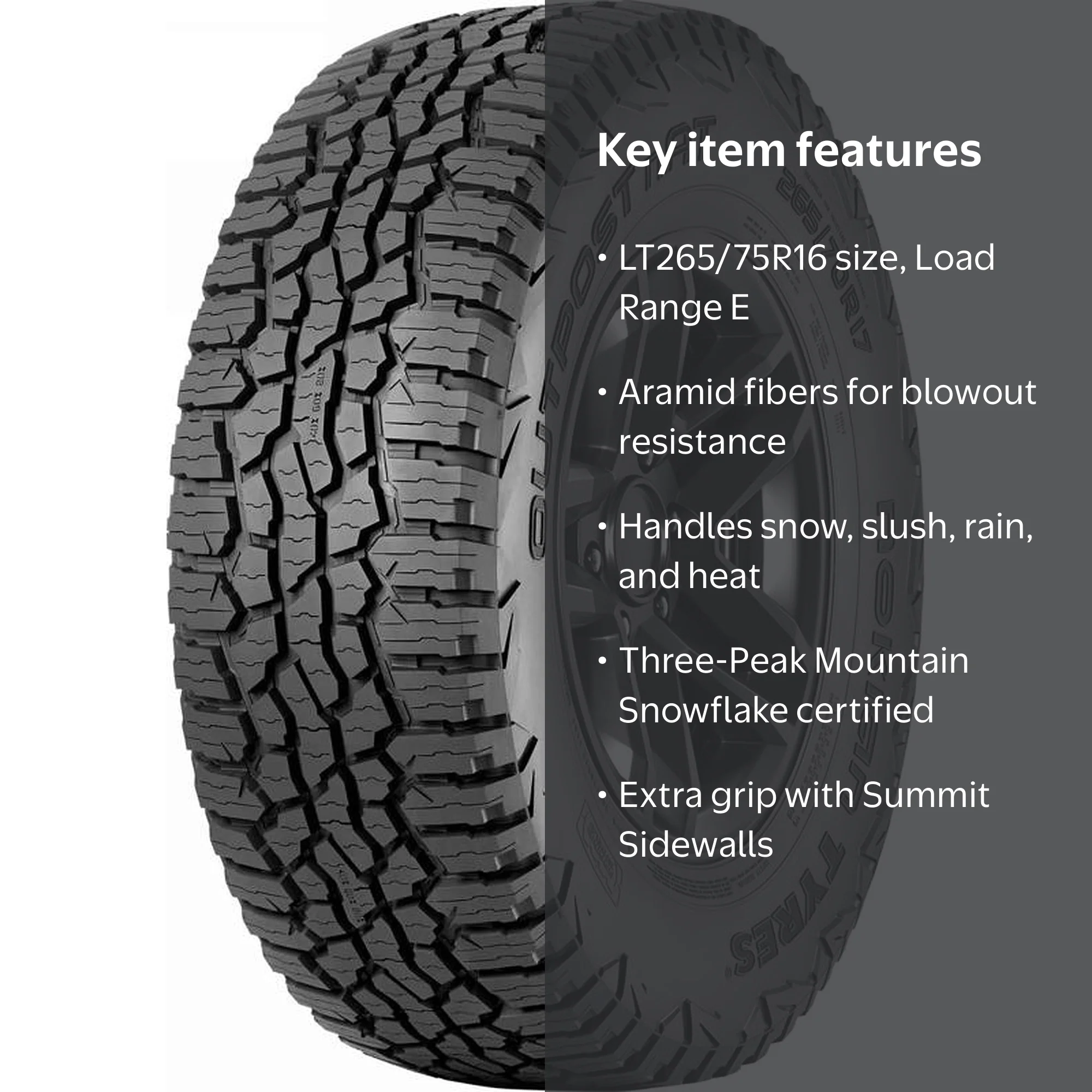 Nokian nAT All-Weather Truck Tire, LT265/75R16 123/120S E, Winter