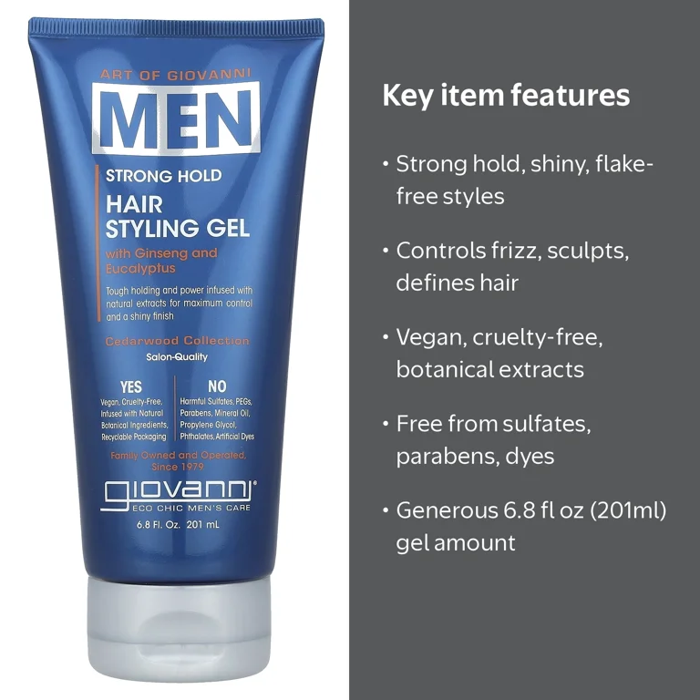 Giovanni Hair Styling Gel 6.8 fl oz, Strong Hold with Natural