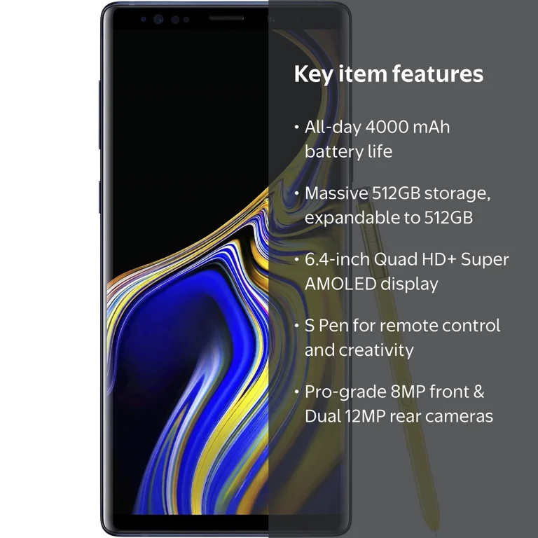 Straight Talk Samsung Galaxy Note 9, 512GB, 8GB Ram, Blue