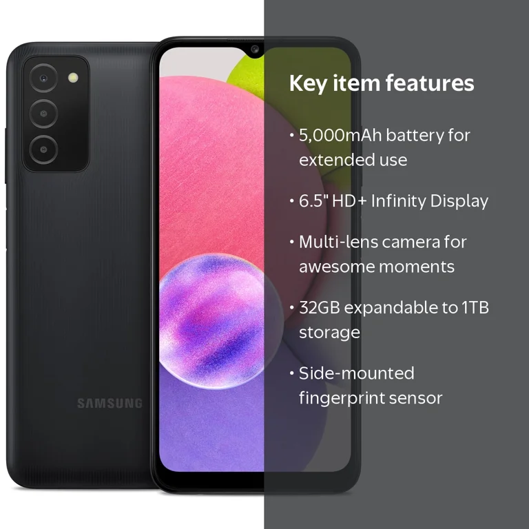 Samsung Galaxy A03s Unlocked Smartphone, 32GB, 3 Cameras, Infinity