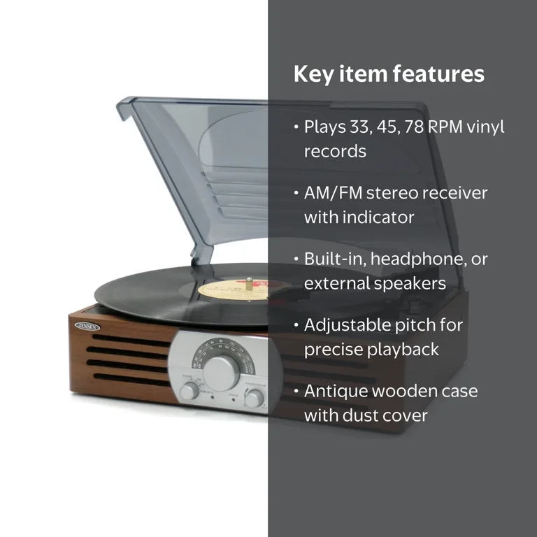 JENSEN JTA-222P Turntable with AM/FM And Pitch Control - Walmart.com