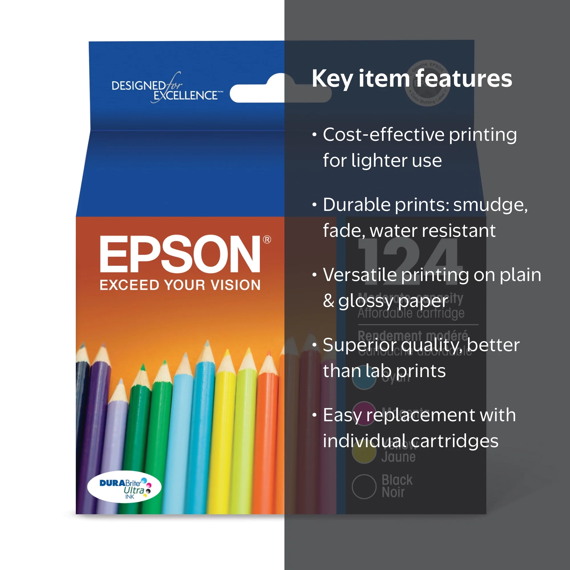 EPSON 124 DURABrite Ultra Black & Color Ink Cartridge Combo for