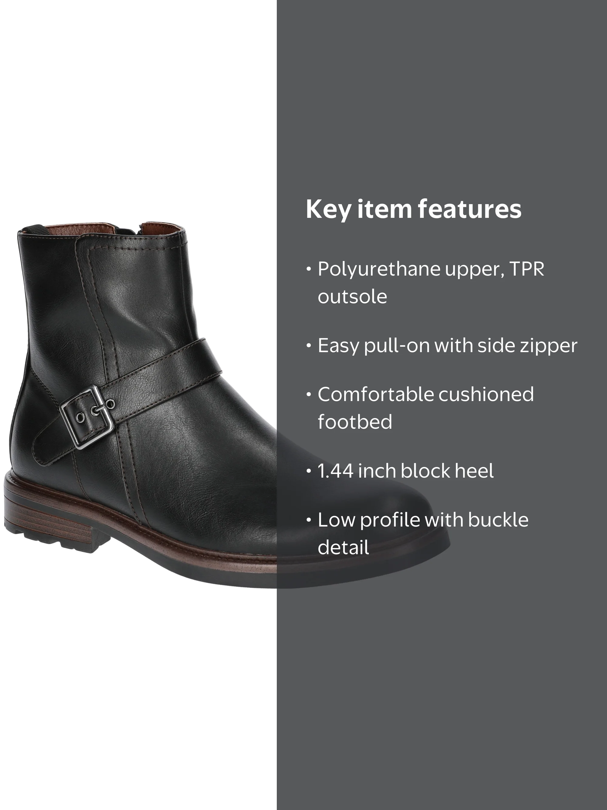 George Mens Gunner Buckle Boot Black Faux Leather Side Zip Ankle Boots 10.5 NEW Men main image 2