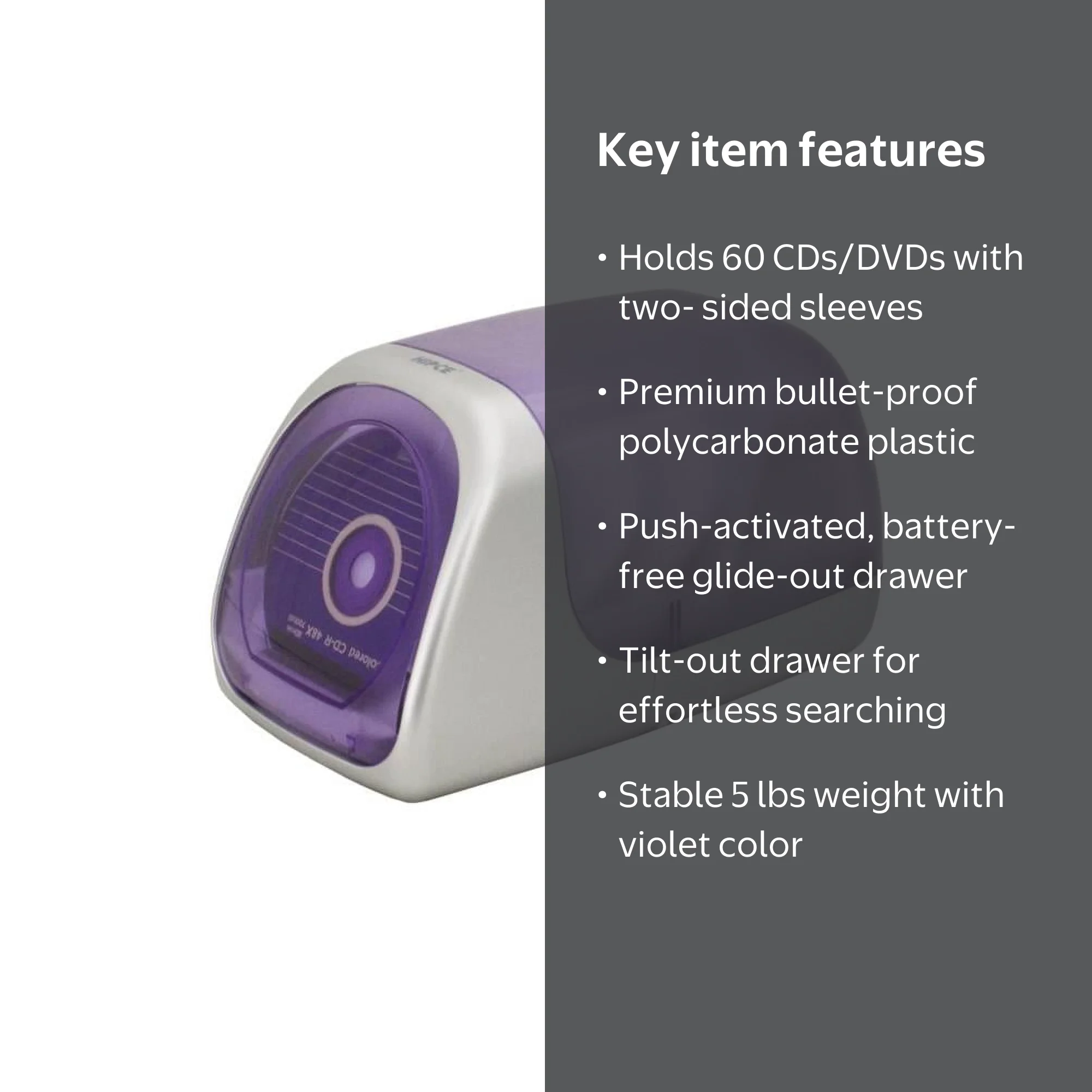 Hipce CDB-60PC VL Bullet Proof One Touch CD Box, Violet - 60