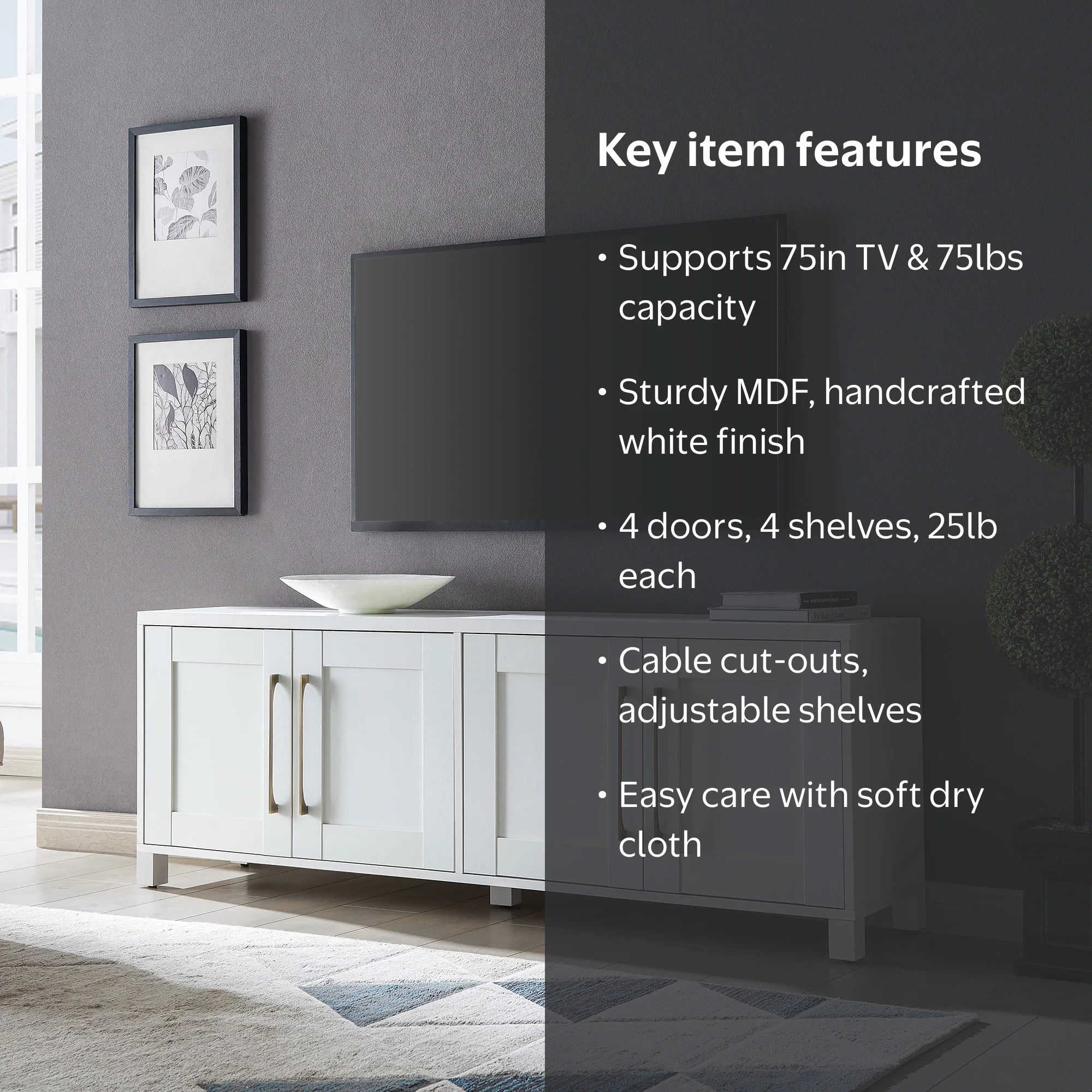 Evelyn&Zoe Chabot Transitional TV Stand, Charcoal Gray, for TVs up