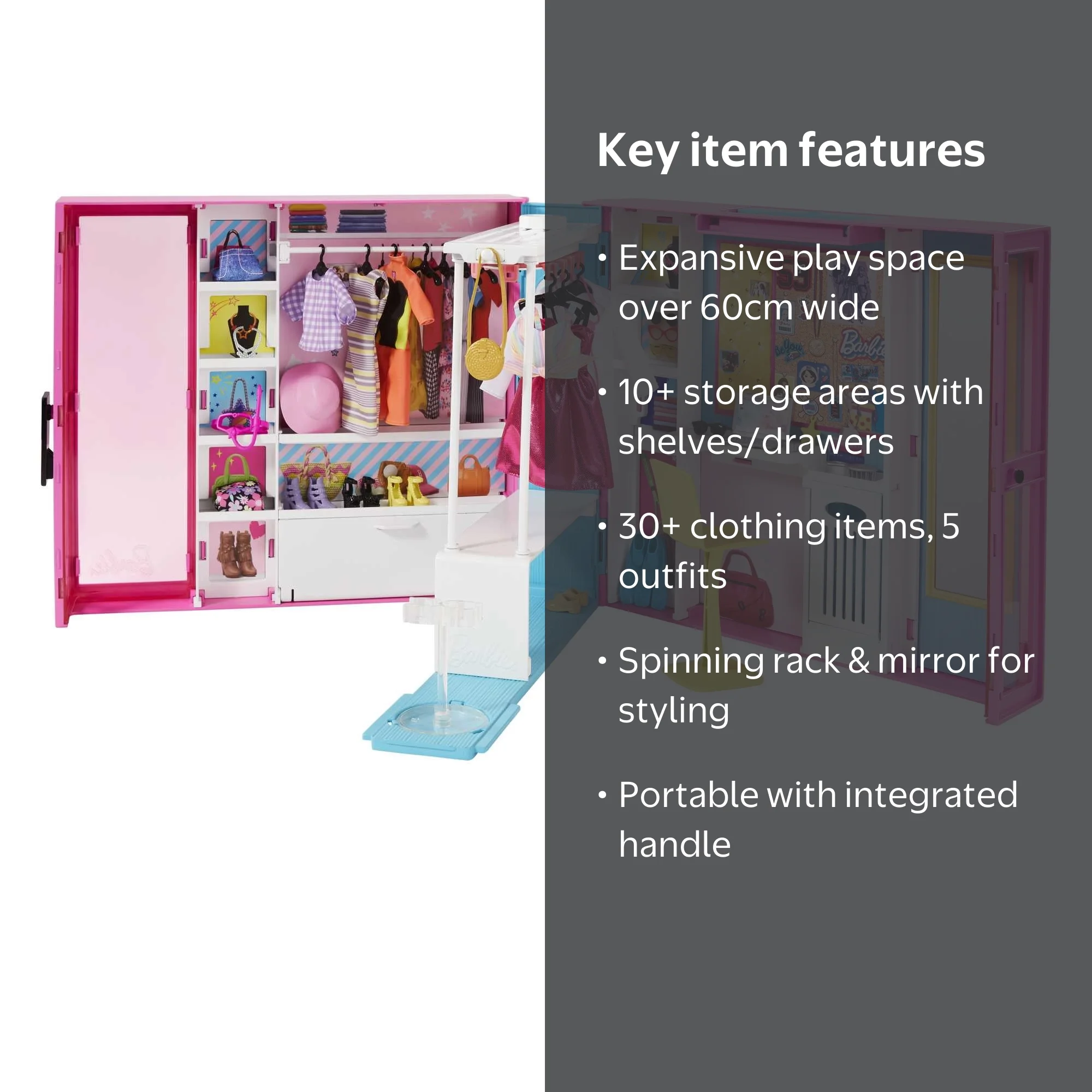 Barbie, Doll Toy Playset, Dream Closet with 30+ Clothes
