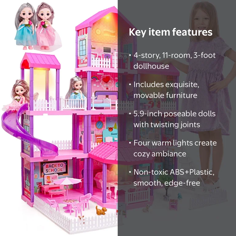 Hot Bee 36 inch Dollhouse Playset, 11 Rooms, Doll Figures, Ideal Hot Bee 36 inch Dollhouse Playset, 11 Rooms, Doll Figures, Ideal