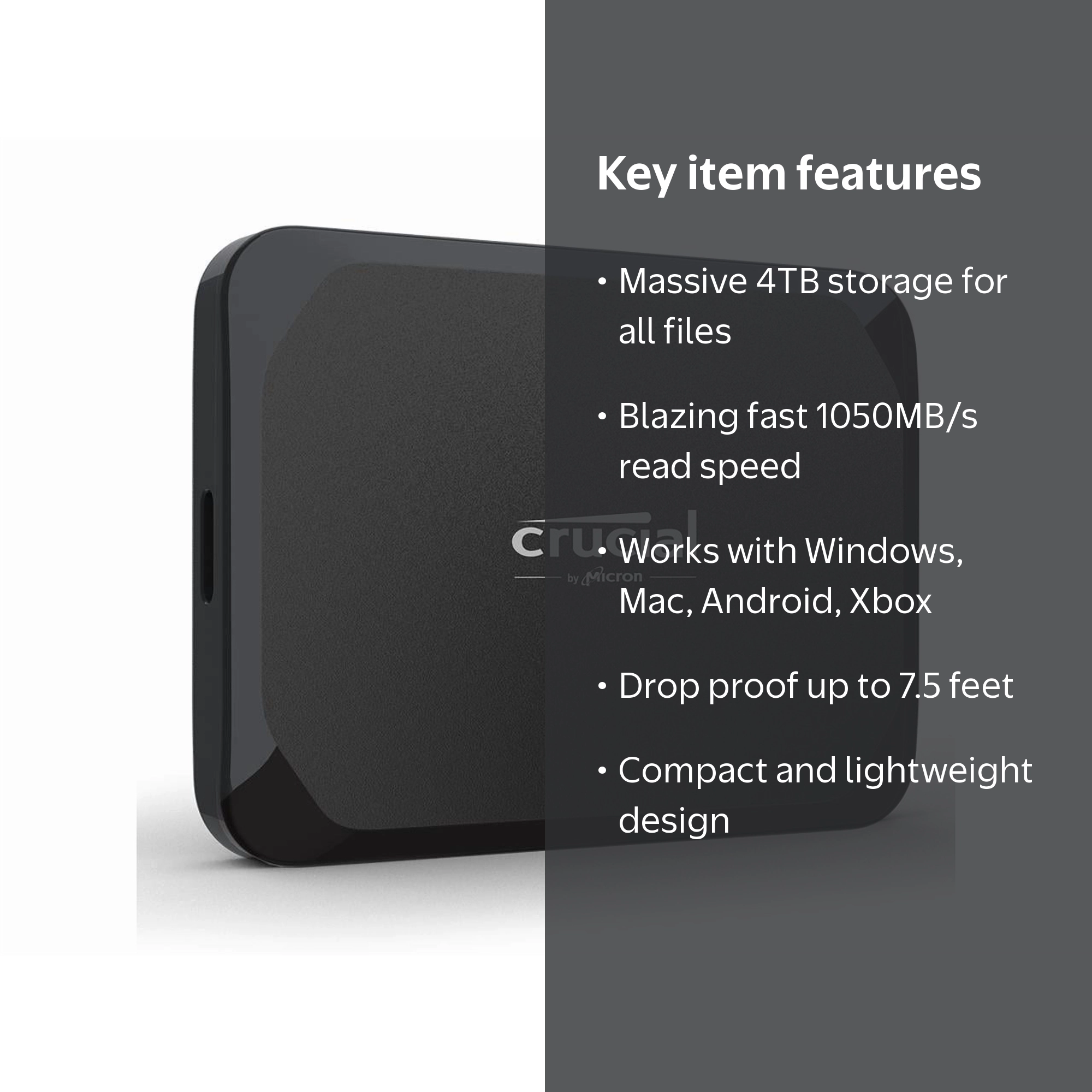 Crucial X9 4TB Portable SSD, External Hard Disk Drive, Up to