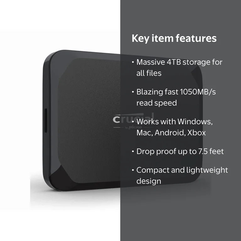 Crucial X9 4TB Portable SSD, External Hard Disk Drive, Up to