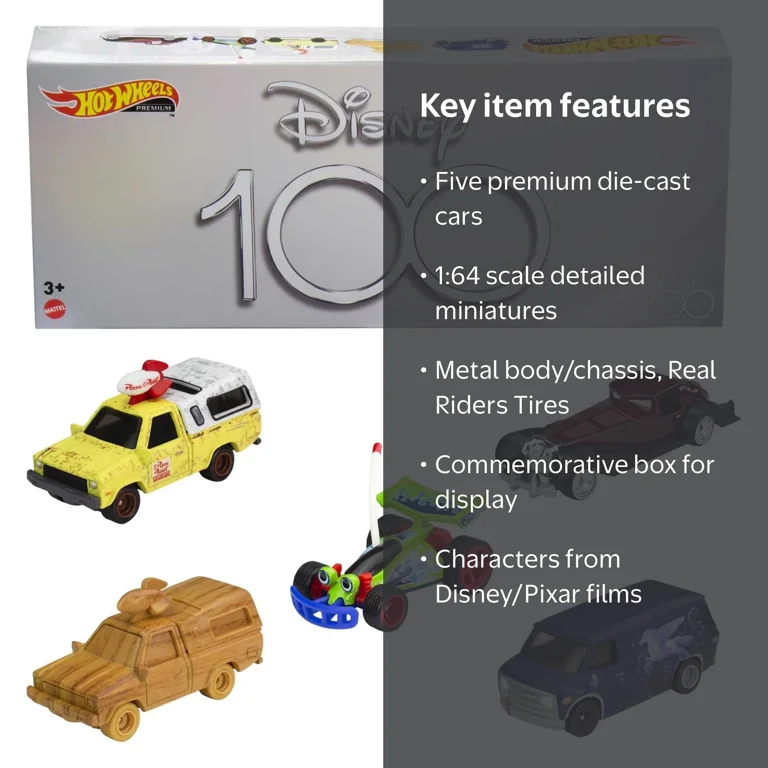 Hot Wheels Disney 100 Premium Bundle, 5 Die-Cast Pixar Character