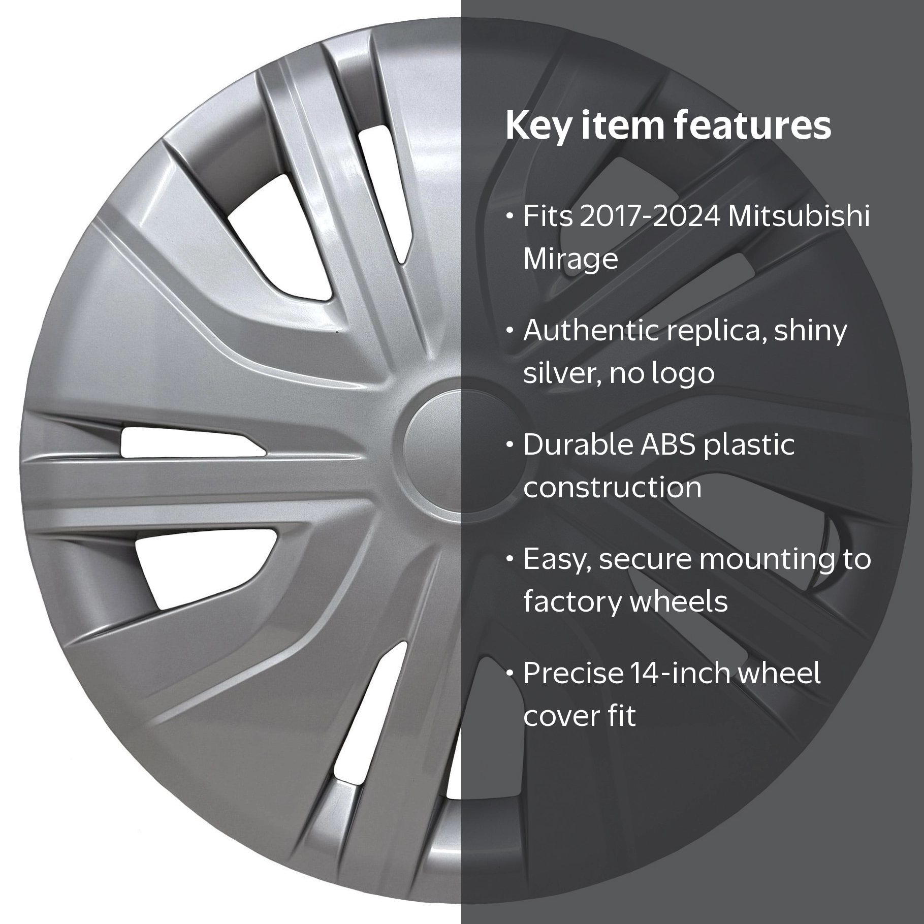 HubStar, Hubcap, 14-inch, Silver, for Mitsubishi Mirage 2017-2024