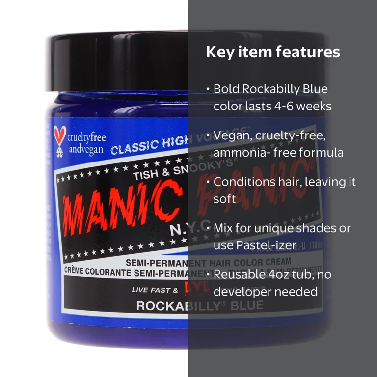 Manic Panic, Hair Color, Classic Rockabilly Blue Semi-Permanent