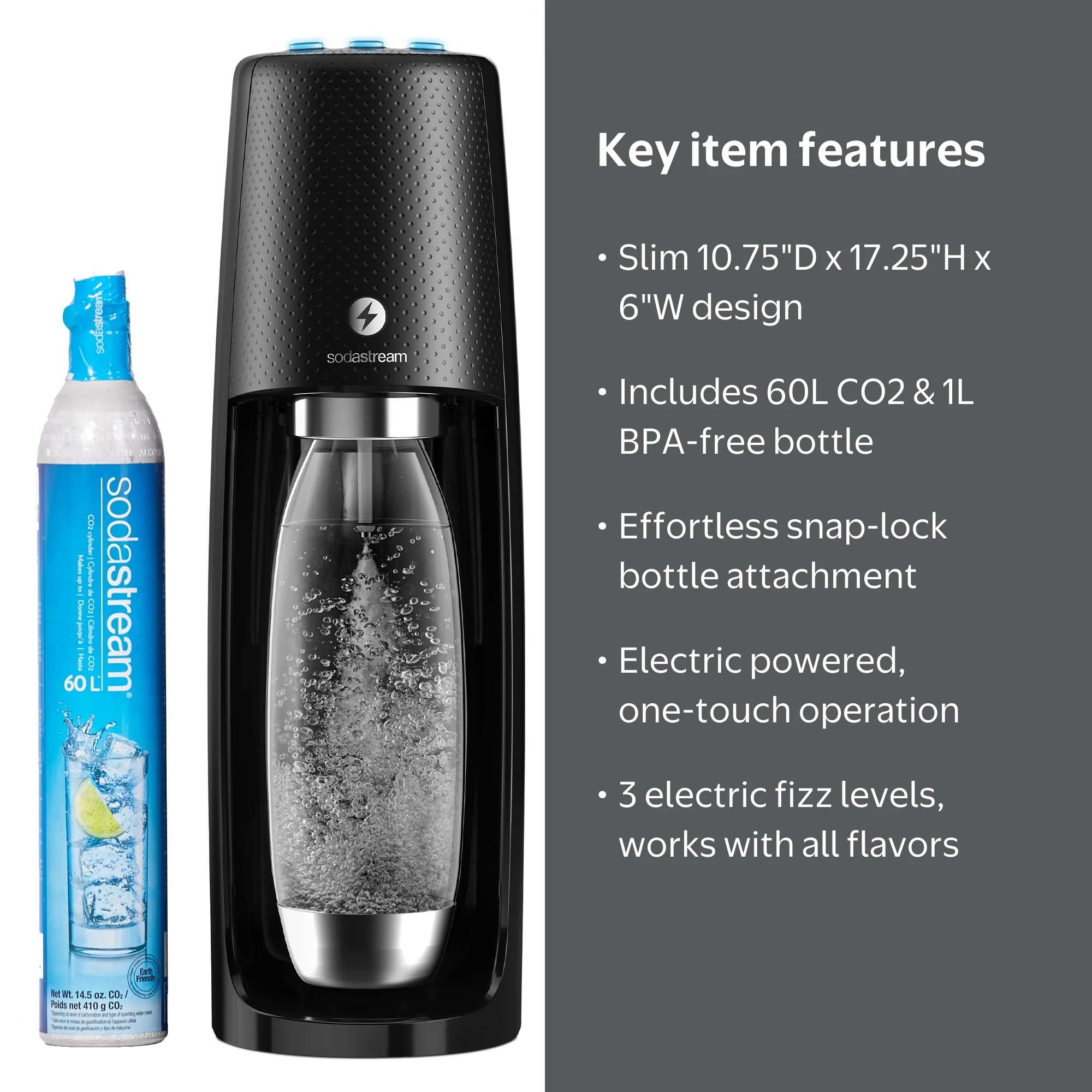 SodaStream One Touch Electric Sparkling Water Maker Kit, Black