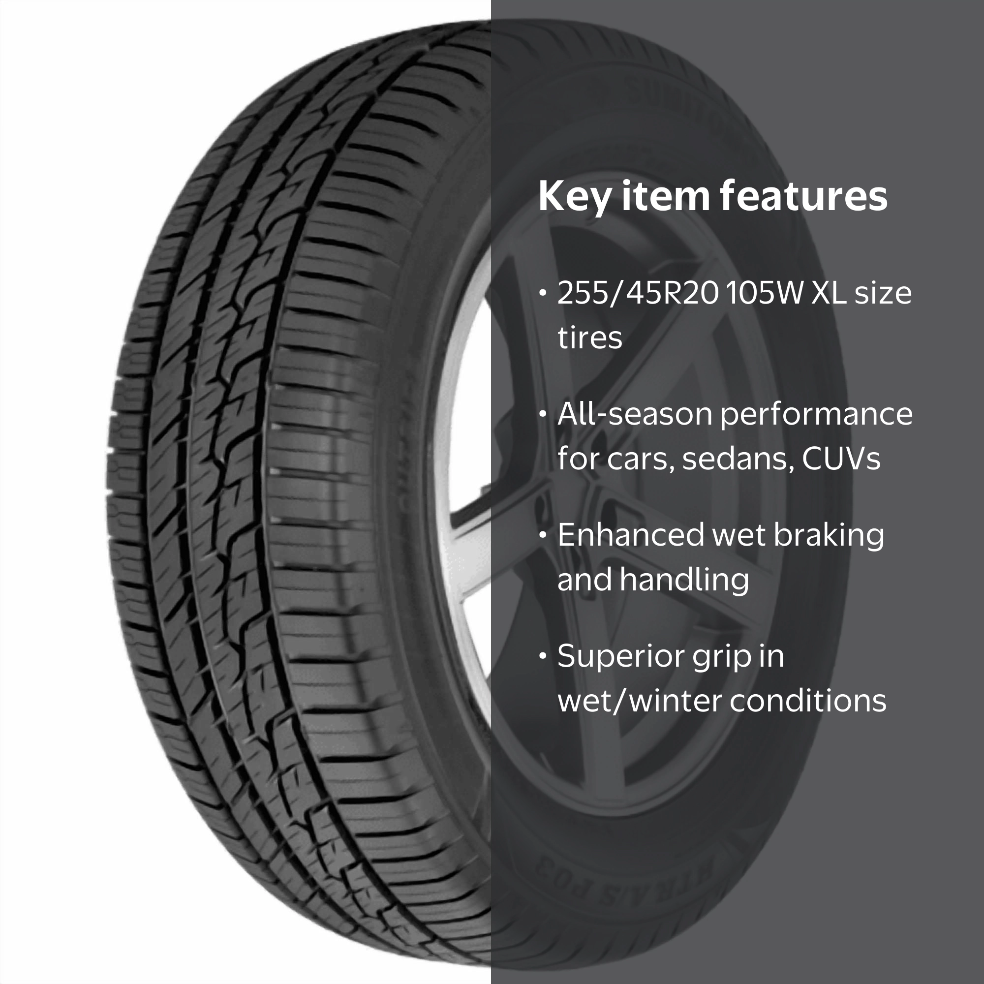 Sumitomo High-Performance All-Season Tire, HTR A/S P03, 255/45R20