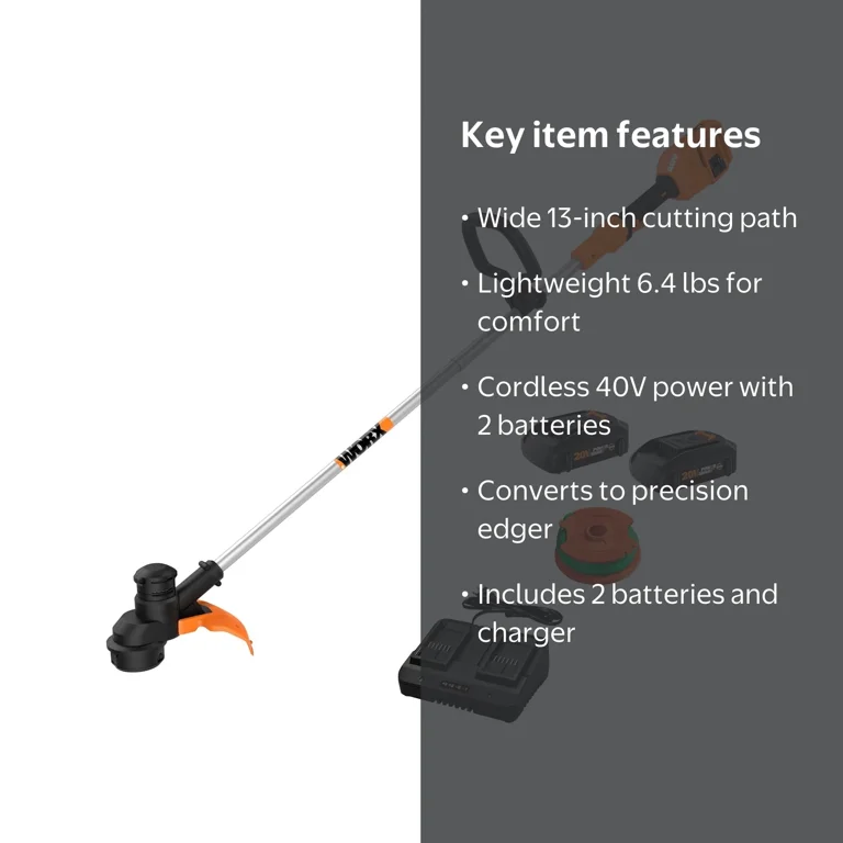 WORX, Grass and Weed String Trimmer, WG183, 40V Cordless 13