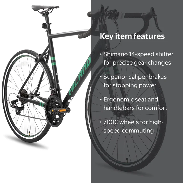 HILAND, Aluminum Road Bike, Shimano 14 Speeds, 49cm Frame, Black
