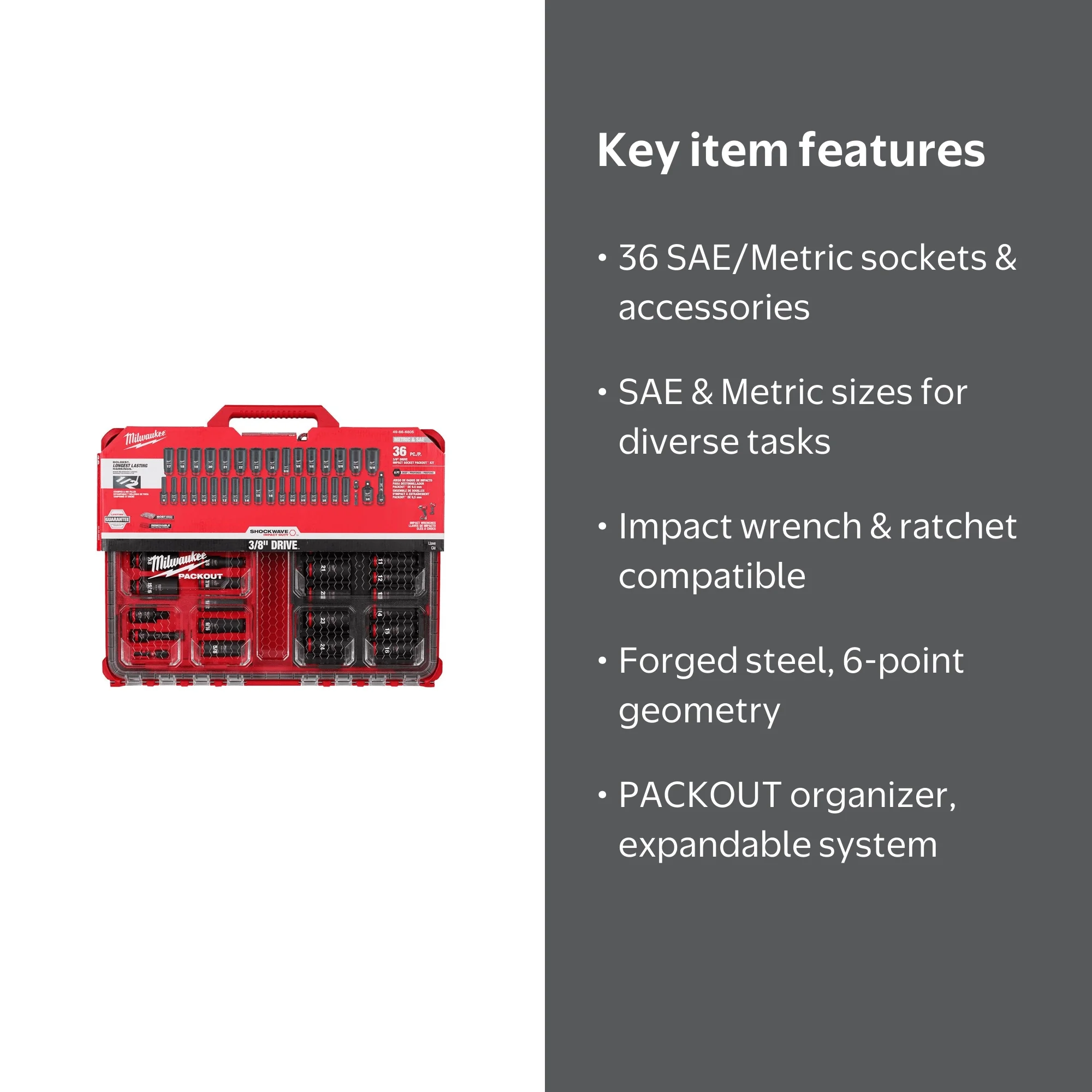 MILWAUKEE SHOCKWAVE Impact Duty 36-Piece SAE and Metric Socket Set